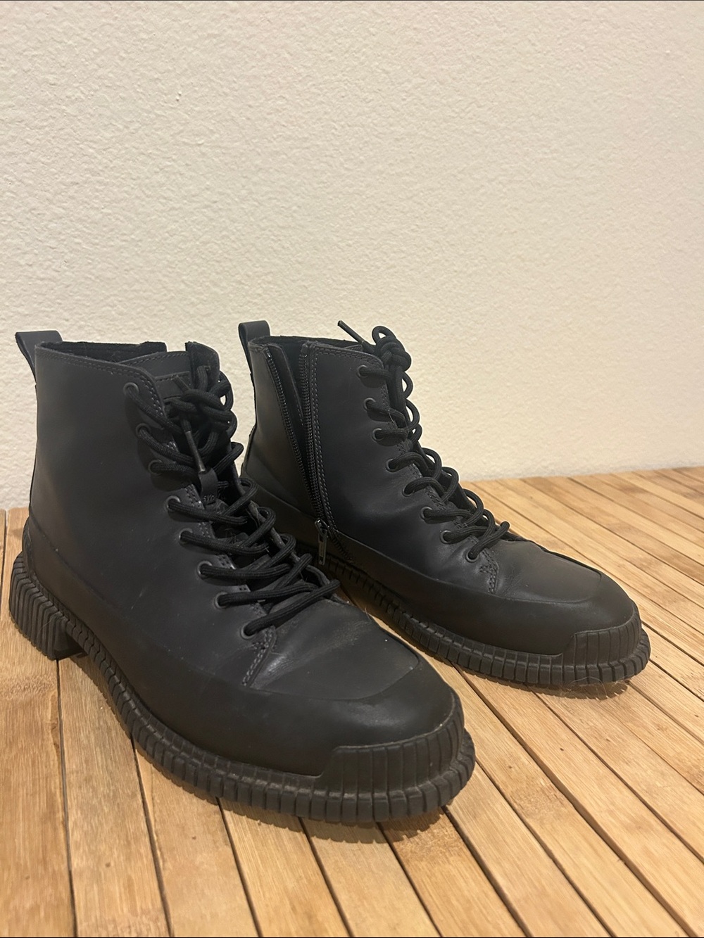 W Camper Black Lace-Up Ankle Boots